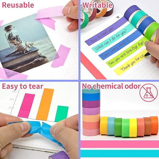 WAPETASHI 60 Rolls Washi Tape Set - 15mm Rainbow Colored Masking Tape, Decorative Tape for Bullet Journaling, Scrapbooking, DIY Arts & Crafts, Christmas Gift, Holiday Decoration
