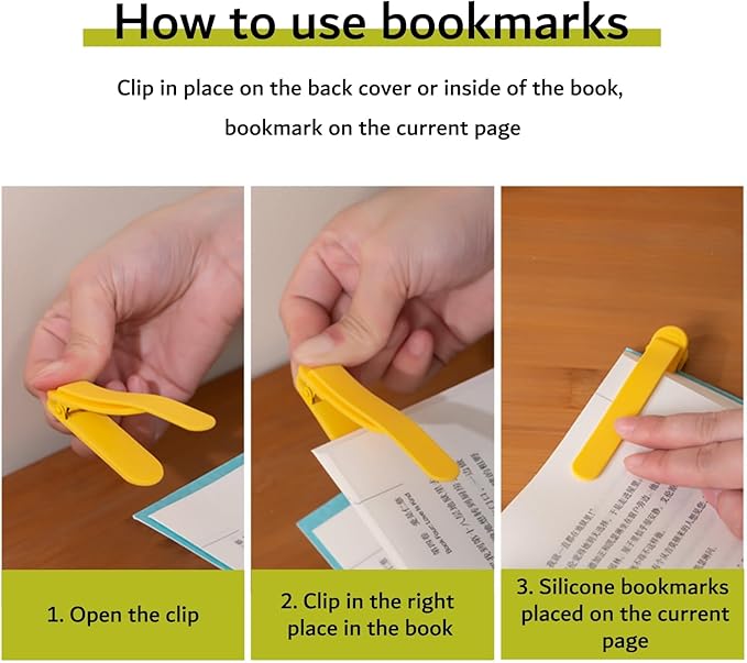 3pcs Silicone Automatic Bookmarks, Book Marks Gifts for Reading Women, Men, Kids, Book Lovers, Readers, Unique Cute Book Accessories, Stay in Place and Follow as You Read