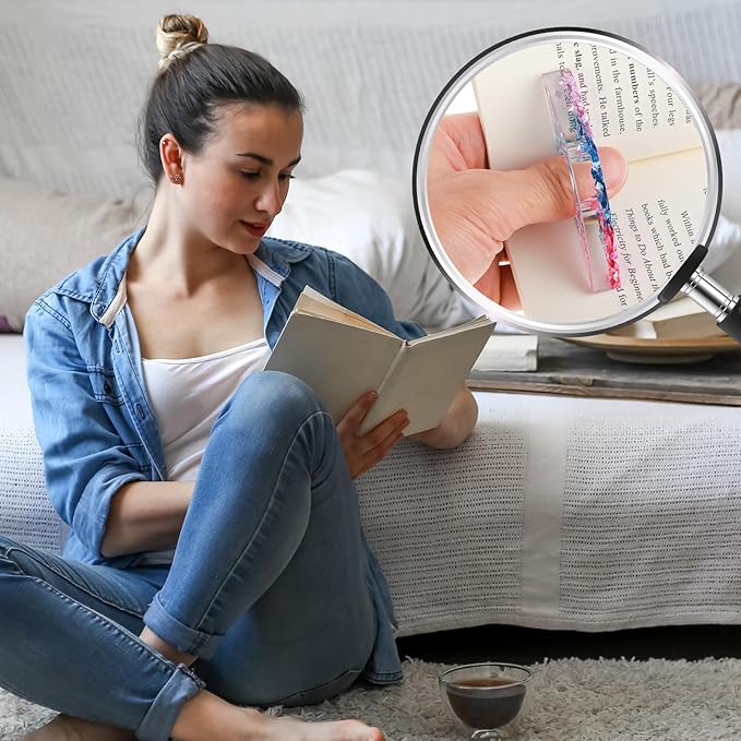 Rhinestones Book Page Holder, Glitter Crystal Thumb Book Holder, Sector Resin Book Opener Handmade Thumb Bookmarks Reading Accessories for Birthday Party Wedding Gifts(Pink Blue)