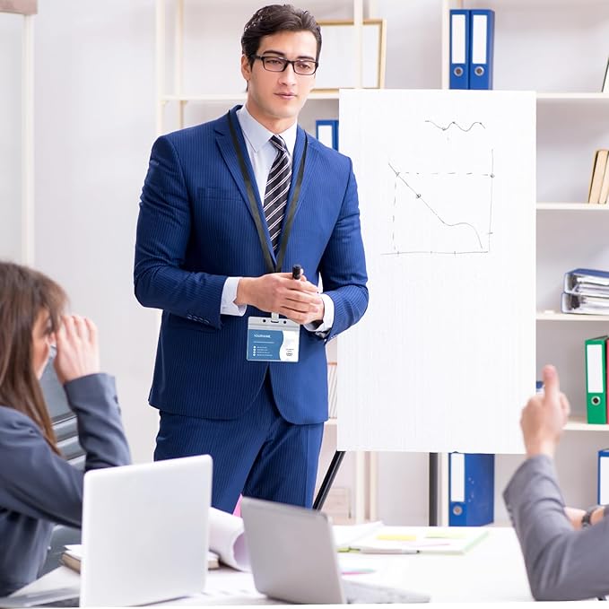 100 Pcs Lanyards for ID Badges and 100 Pcs Clear Name Tag Holders Reusable Lanyard with Clip Plastic ID Card Badge Holder Name Badges for Adults Kids Business School Office Supplies (Black)