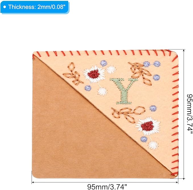 PATIKIL Personalized Embroidered Corner Bookmark, Cute Flower Felt Stitched Triangle Book Mark Page Marker for Women Men Book Lovers Teachers, Pink, Letter Y