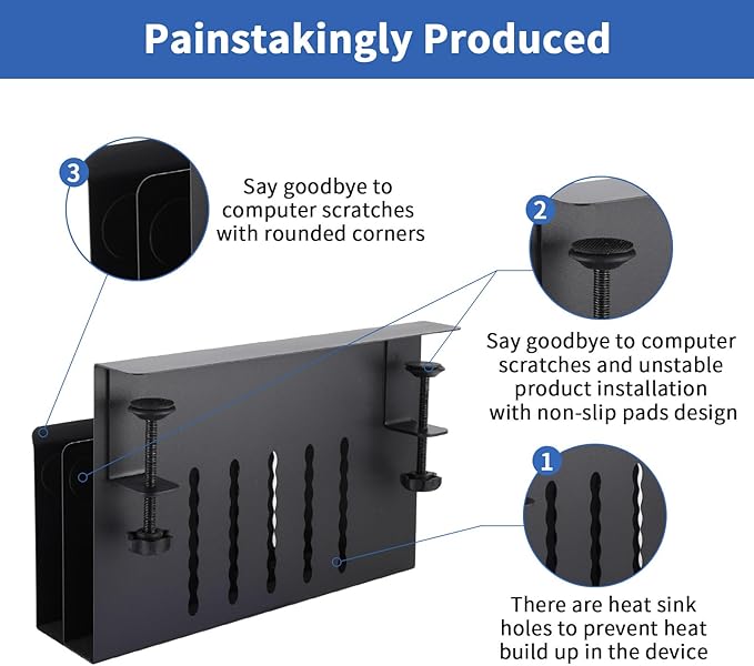 LUKETURE Desk Side Storage, 2 Tier Steel Hanging Organizer, No Drill Side Desk Organizer, Laptop Holder, with Pen Holder, Hanging Table Storage for Office and Home