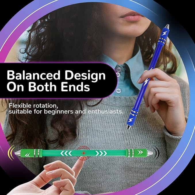2 Colors Pen Spinning with Silicone Bracelet, Metal Heads Gaming Finger Pen, 8.5In Weighted Rotating Ballpoint Pen, Spinning Pen for Student Adults, No Pen Refill (Green,Blue)