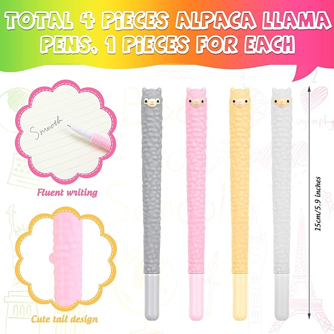 Tenare 12 Pieces Lama Pens Alpaca Gel Ink Pens Kawaii Cute Animal Black 0.5 mm for Kids