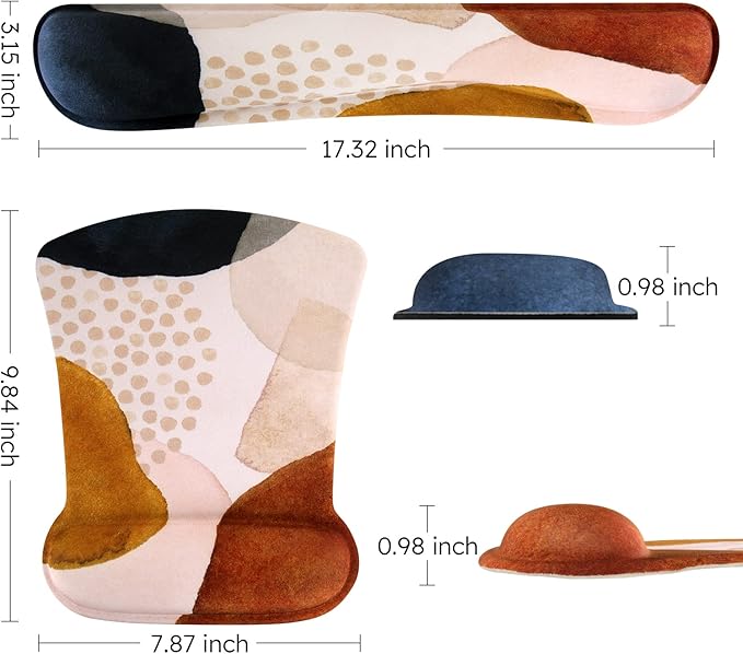 iCasso Keyboard Wrist Rest and Mouse Wrist Rest Pad, Made of Memory Foam, Ergonomic Support, Easy Typing and Relieve Wrist Pain, Perfect for Gaming, Computer, Office, Laptop (Color Block)