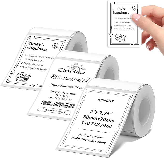 3 Rolls Labels for NIIMBOT B1 B21 B3S K3 Label Maker, 2'' x 2.36'' (50x70mm) Printer Labels, Food Labels for Jars, Personalized Editable Labels for Home/School/Office