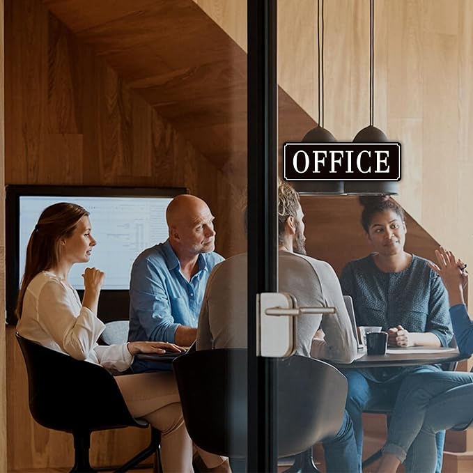 The Office Door Sign for Home and Business，Self-Adhesive Waterproof and Fade-Resistant Modern Office Sign Sticker for House，Business，Door, Window（Black）