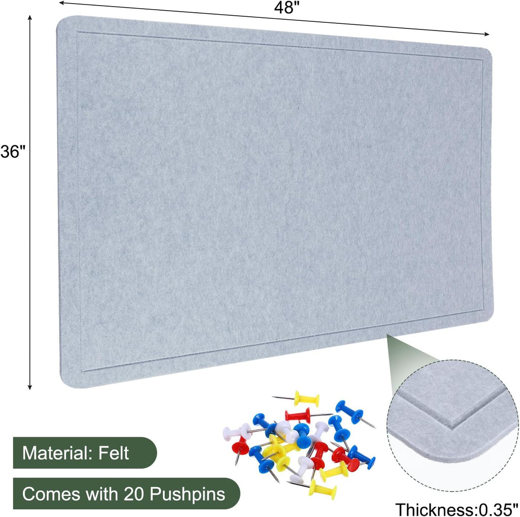 YOKIVE Felt Bulletin Board, 48 x 36 -Inch Foldable Decorative Pin Board Self Adhesive Felt Cork Board with 20 Pushpins, Great for Wall, Photo Display, Paste Note, Schedule(Light Gray)