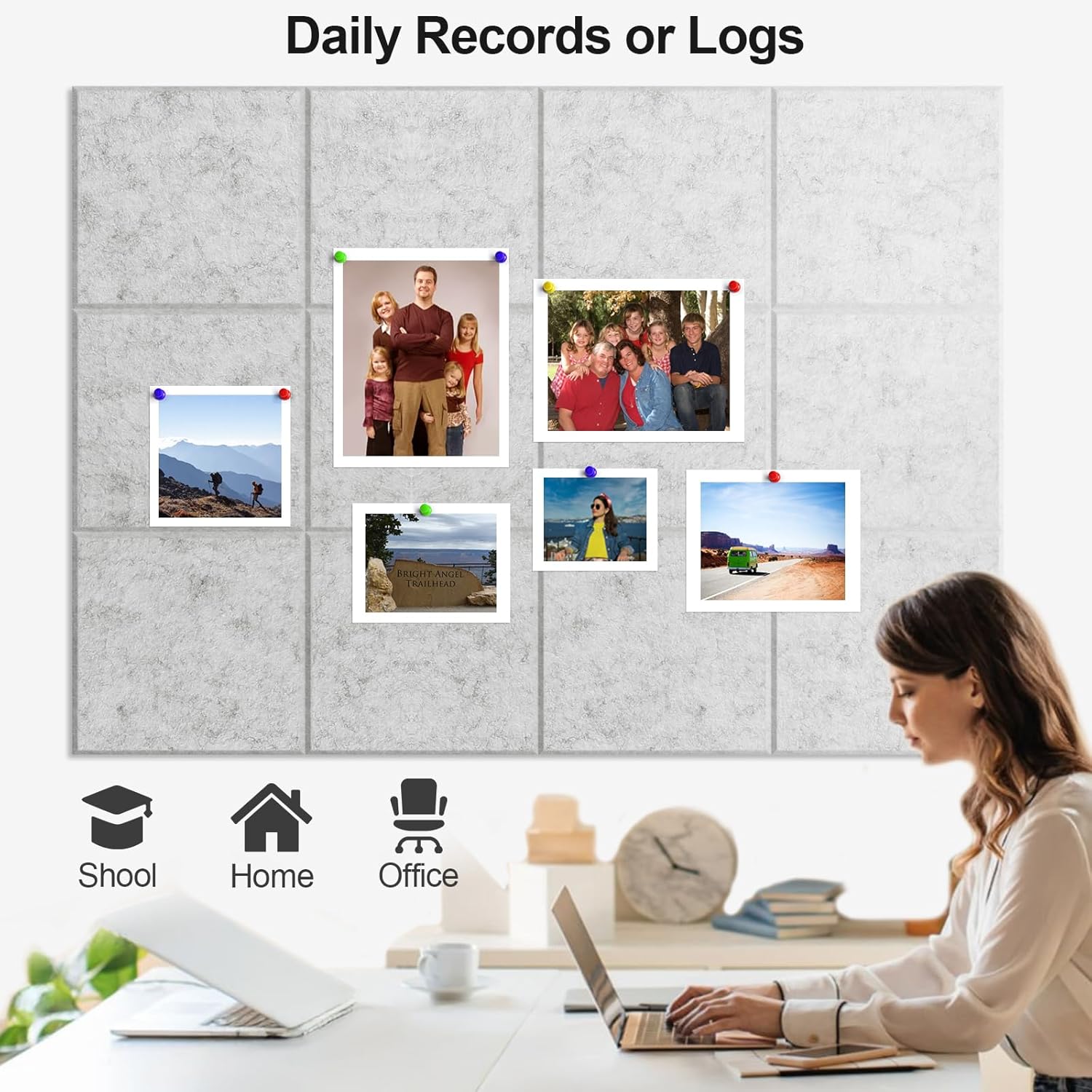 Large Cork Board for Walls 47" x 35" 12 Pack Black Bulletin Boards Felt Wall Tiles with Safe Removable Adhesive Corkboards for Office Home,Grey