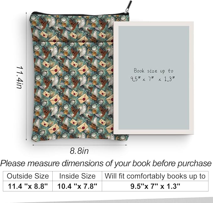 Magic Stuff Magic Owl Book Sleeve Book Cover Book Lovers Gifts Book Club Gifts Wizard Book Protector Book Gifts for Readers Women Magic Movie Fans Bibliophile Bookworm Aunt Graduation Birthday Gifts