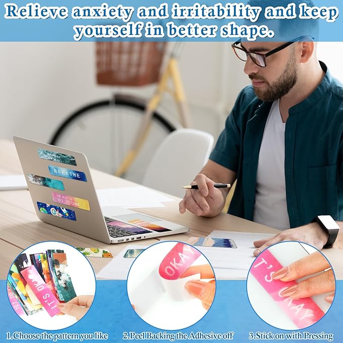 80 Pcs Anxiety Sensory Stickers with Inspirational Quotes Calm Textured Strips Relief Mental Health Stickers School Office Adhesive Sensory Tape Anti Stress Toys for Adults Teens (Shiny)