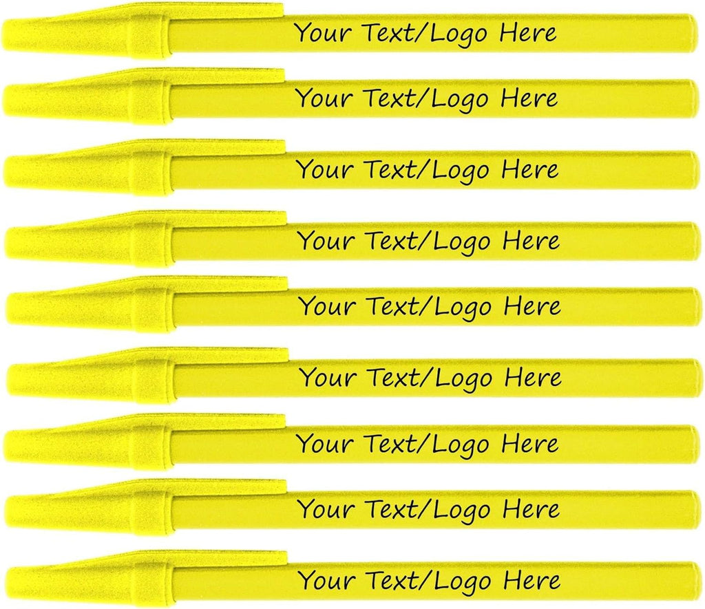 Personalized Stick Pens With your Custom Logo or Text-500 Pack Bulk-for Businesses, Parties, and Events, Custom Printed Slim Ballpoint Pens Colored with Cap, Yellow, Black Ink