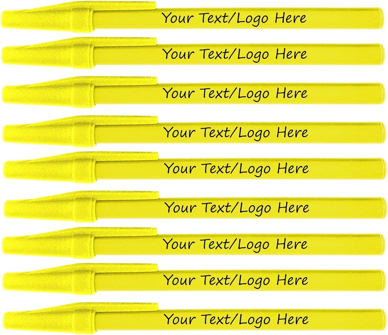 Personalized Stick Pens With your Custom Logo or Text-500 Pack Bulk-for Businesses, Parties, and Events, Custom Printed Slim Ballpoint Pens Colored with Cap, Yellow, Black Ink