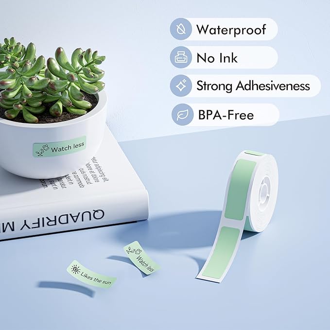 NIIMBOT Label Maker Tape for D11/D110/D101 Label Maker, 12 x 40 mm (0.47'' x 1.57'') 160 Tapes/Roll for Home Office Labeling Tape Replacement, Green