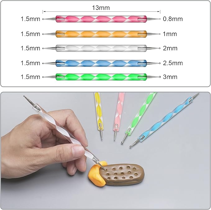 14 Polymer Clay Tools Acrylic Roller Clay Rolling Pin with Thickness Rings Tissue Blade Sculpting Earring Making Kit Supplies Slicer Knife Dotting Tool Jewelry Accessories Mini Cutters Press