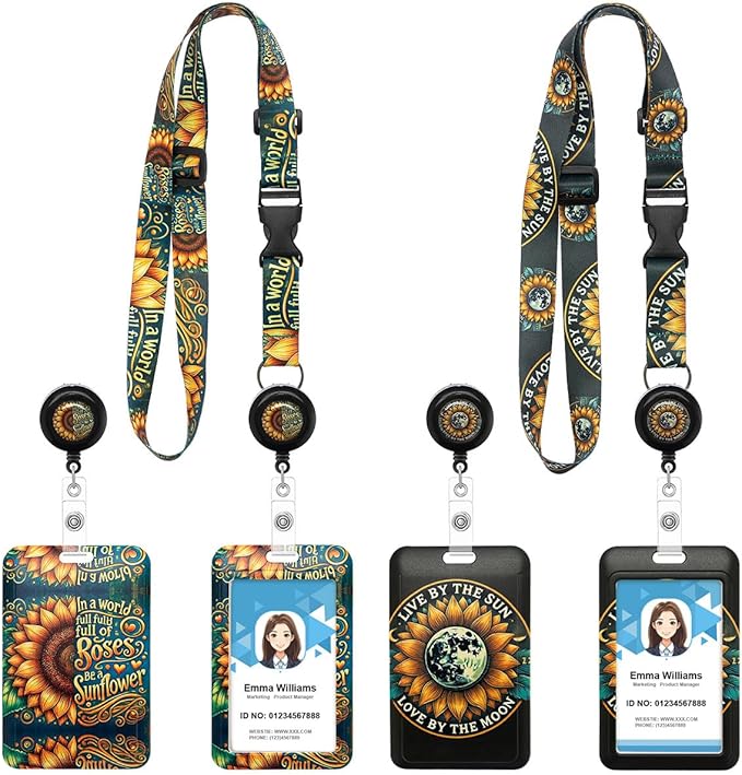2 Pack Sunflower Lanyards Badge Holder,Adjustable Lanyard with Retractable Badge Reel,Cute ID Badge Holder for Teachers, Nurses, Students, Office Staff & Cruise Essentials