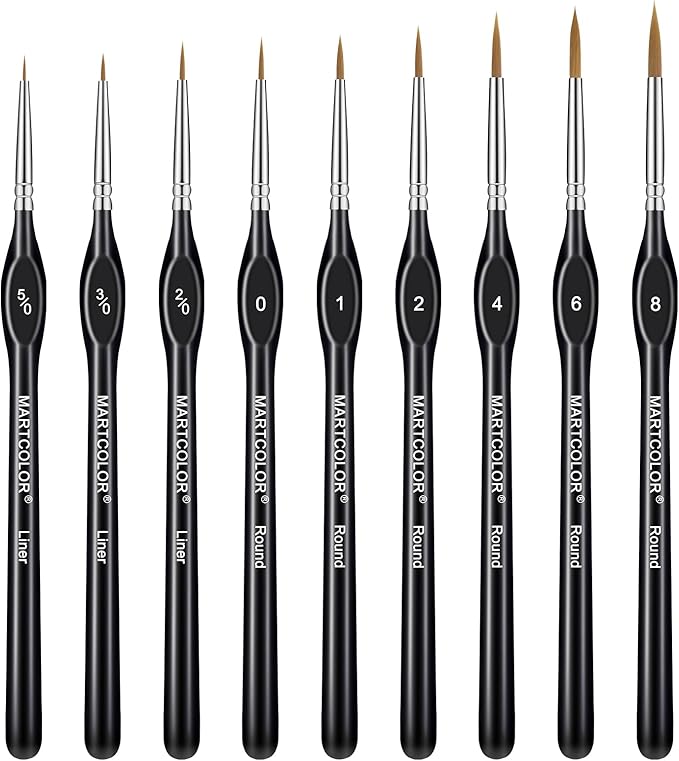 Detail Paint Brush Set, 9pcs Miniature Paint Brushes for Fine Detailing, Art Painting, Micro Paint Brush Set for Acrylic, Watercolor, Oil, Paint by Number, Citadel, Figurine, Models, 40k