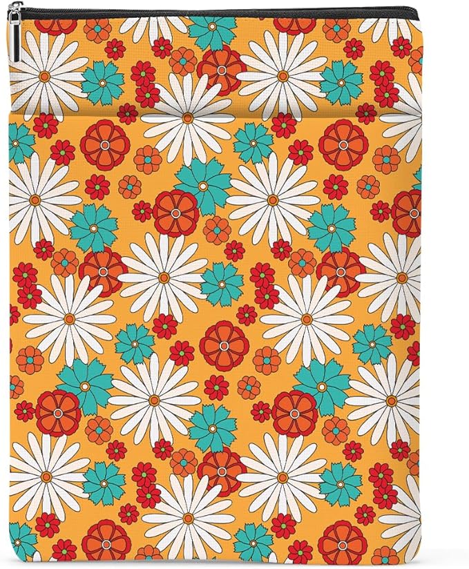 Retro Floral Daisy Pattern Book Lovers Gifts Waterproof Book Sleeve Book Pouch Book Protector with Zipper and Front Pocket BookCover Case for Women Friend Mom Grandma Book Accessories Book Club Gifts