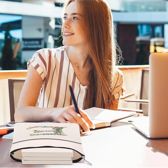 Monogrammed Book Sleeve Floral E Initial Book Pouch Book Accessories Book Lovers Gifts Waterproof Book Cover Book Protector Bookish Gifts Personalized Gifts for Women Girls Readers Bride Grandma