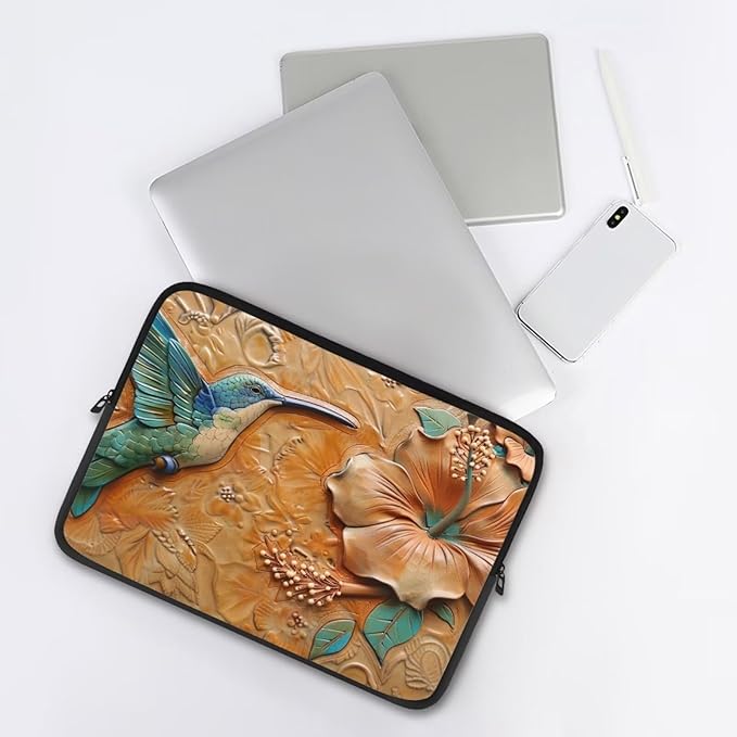 Hibiscus Hummingbird Printed Computer Case Bag for Girls Boys, Washable 15 Inch Laptop Bag Carrying Case Laptop Briefcase Neoprene with Zipper, Compatible with Various Computers, Pink