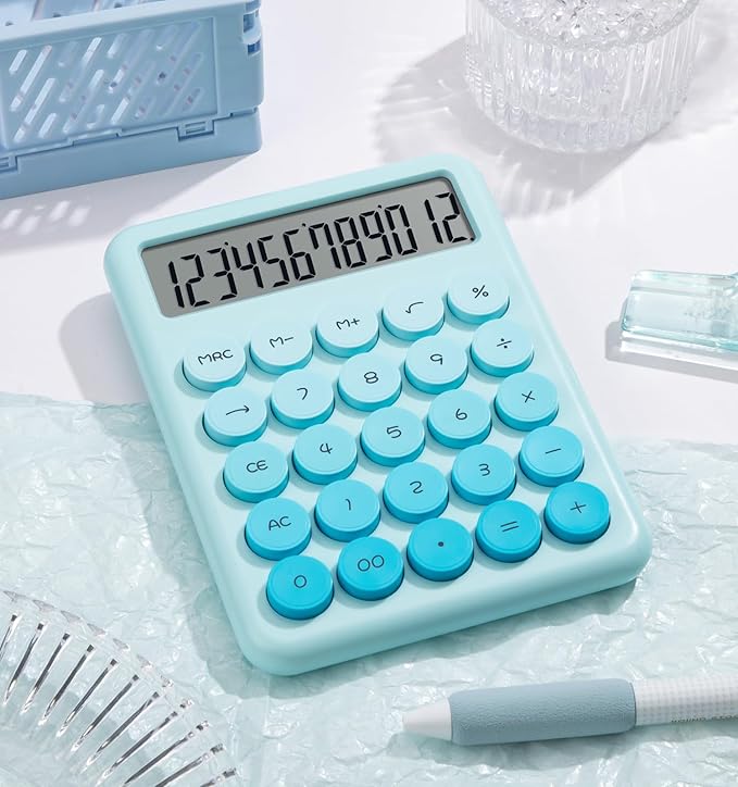 Calculator, Desk Calculators, Cute Blue Calculator, 12 Digit with Large LCD Display, Basic Standard Calculator, Big Button, Aesthetic Calculator, Mechanical Calculator for Office School