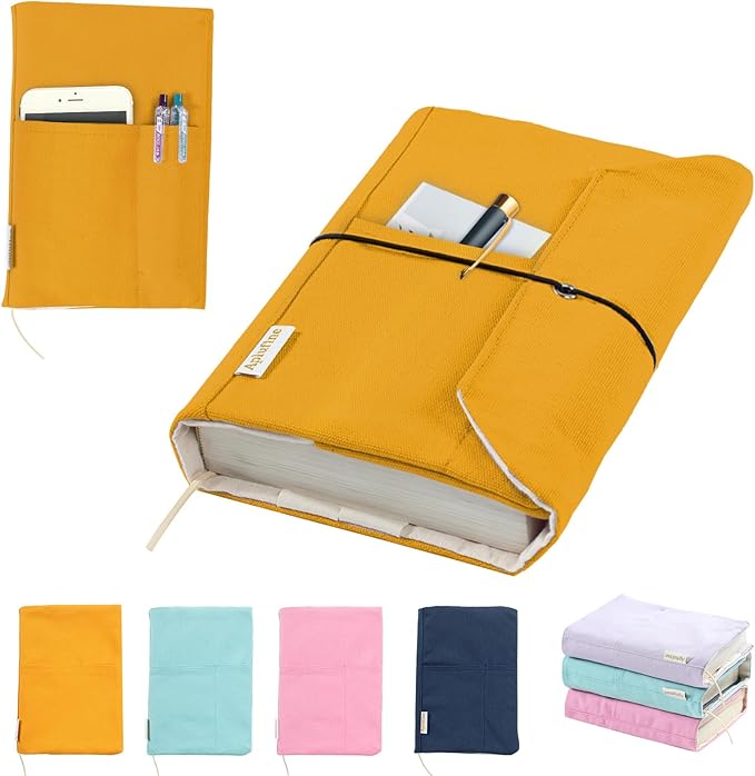 Canvas Book Covers, Washable Book Protector, Book Cover for Paperback Novels, Adjustable Book Cover for Hardcover with Pockets for Pen, Soft Cover Books, Book Lovers Gifts