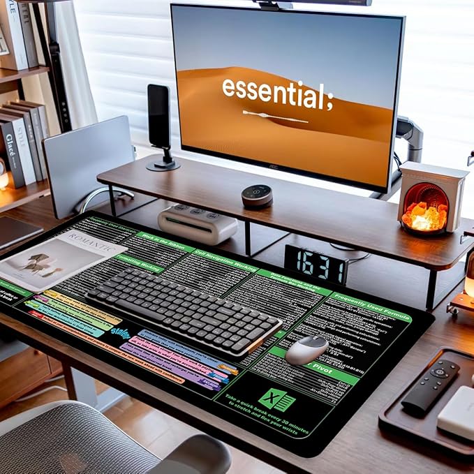 Excel Shortcuts Mouse Pad - XXL Extended Office Desk Mat (35.4"x15.7") - Cheat Sheet Keyboard Mat, Stitched Edges, Non-Slip Base, Spill-Resistant Surface - Employee Appreciation Gifts