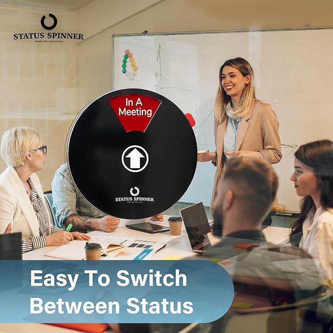 Out Of Office Sign for Door, 6 Options Status Private Sign, In a Meeting, Do Not Disturb, Working Remotely, In Out Sign Available and Away