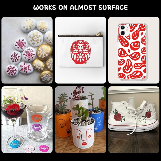 SFAIH Acrylic Red Paint Pens - 8 Pack 2-3MM Medium Tip & 0.7MM Extra Fine White Paint Marker for Rock Painting, Wood, Metal, Fabric, Canvas, Glass, Ceramic, Diy Crafts