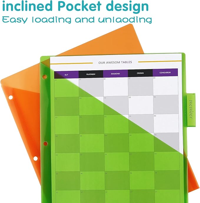 Plastic Binder Dividers with One Front Pocket and Tab Binder Divider for 3 Ring Binder, Multicolor, 10 Pack