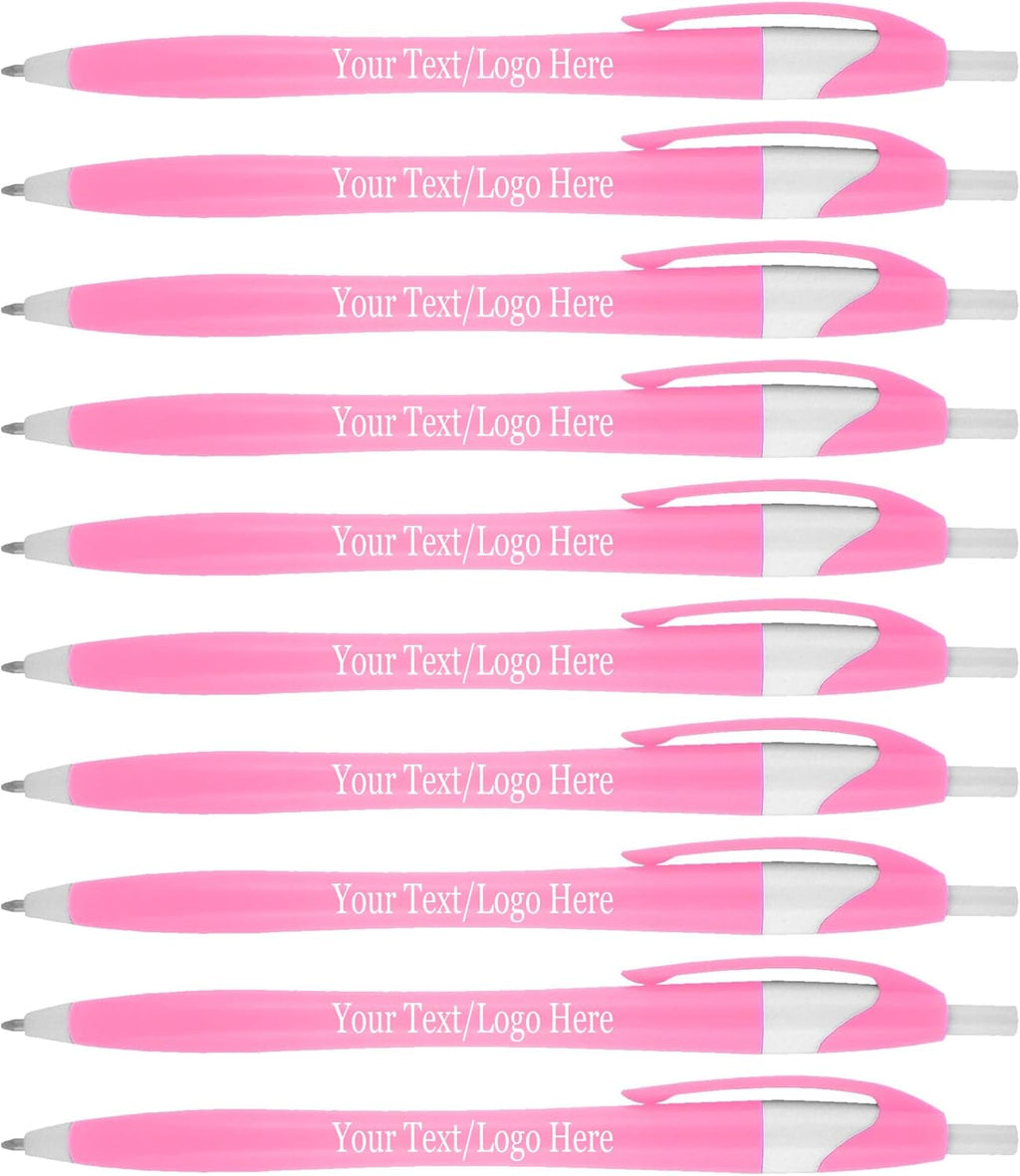 SyPen Personalized Pens With your Custom Logo or Text-500 Pack Bulk-for Businesses, Parties, and Events, Custom Printed Slim Ballpoint Click Pens, Pink Barrel Color, Black Ink