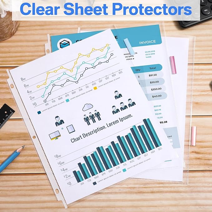 ReliThick 12 Set of 96 Pack Clear Binder Sheet Protectors with 8 Tabs Sturdy Binder Sheet Protectors for 3 Ring Plastic Page Insertable Index Divider, 8.5 x 11 Inch