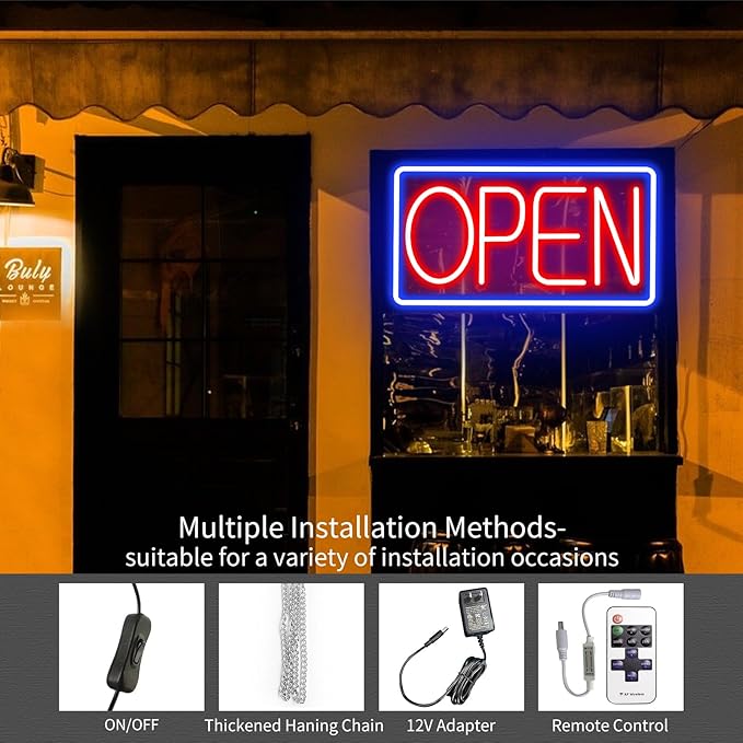 Open Signs for Business Ultra Bright LED Neon Open Signs for Business Storefront Window Glass Door Shop Store Florists Bar Salon Pubs with ON/OFF Switch (Blue/Red, 32 Inch)