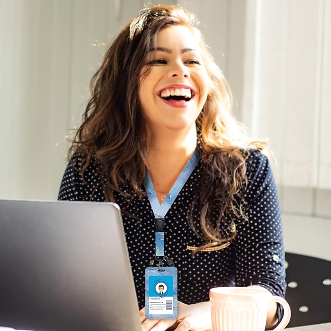 Blue Marble Lanyards for Id Badges, Cute Badge Reel Heavy Duty with Carabiner Clip, Fashionable ID Badge Holder with Breakaway Lanyard, Teacher Nurse Office Gifts