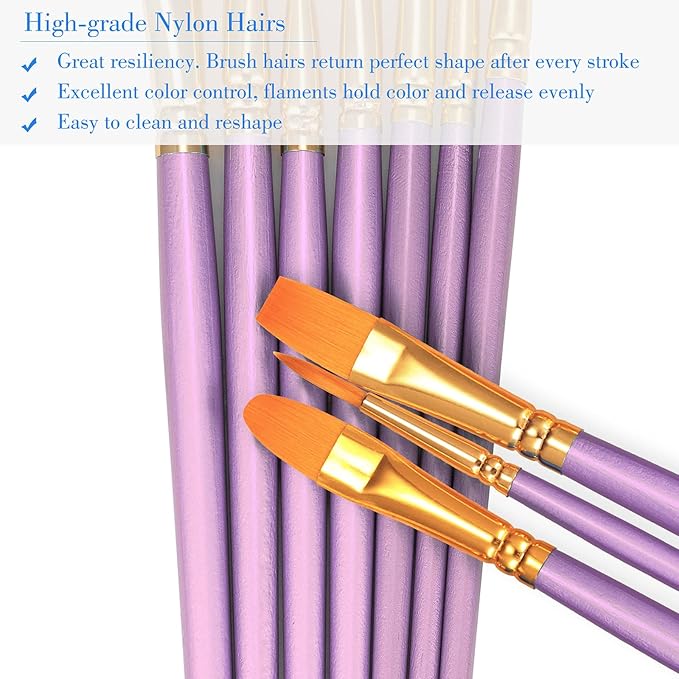 BOSOBO Paint Brushes Set, 4 Pack 40 Pcs Round Pointed Tip Paintbrushes Nylon Hair Artist Acrylic Paint Brushes for Acrylic Oil Watercolor, Face Nail Art, Miniature Detailing & Rock Painting, Purple