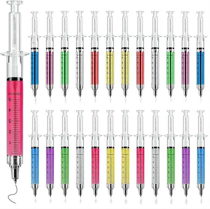 MultiColor Macaron Syringe Pens Writes In Black Ink, Party Favors Nurse Pens Imaginary Doctor Play Return Gift Office Supplies (12Color, 24Pieces)