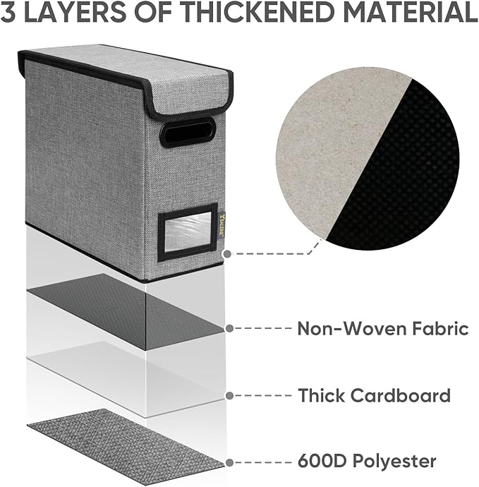 BALEINE File Organizer Box with Lid, Collapsible File Folder Organizer with Plastic Slide, Hanging File Folder Box for Office Document Storage (2 Pack, Grey, S)