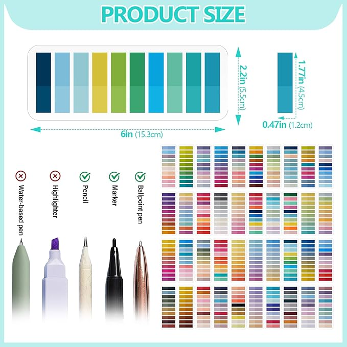 ReliThick 8000 Pcs annotation tabs Sticky Tabs for Books Transparent Sticky Notes Multi Colored Writable Page Markers Book Flags Strip for Annotating Reading Supplies Bookish Gift(Gradient Color)