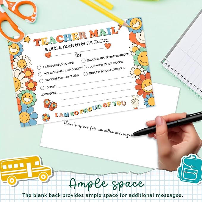 LOVEDMORE Groovy Teacher Mail Incentives Cards for Elementary Students, Classroom Rewards Cards for Teachers
