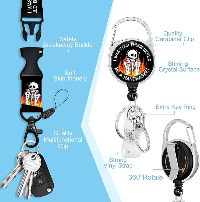 Lanyards for Id Badges, Badge Holder with Retractable Reel Clip, Halloween Funny Horror Skeleton Skull Card Name Tag Lanyard Vertical ID Card Protector for Women Nurse Doctor Teacher Student