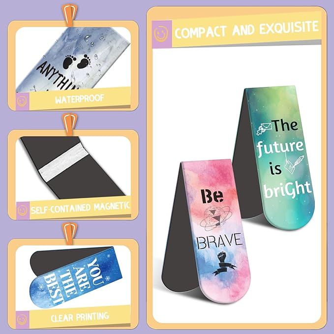Magnetic Bookmarks, Kaluofan 30PCS Inspirational Bookmarks, Bookmarks for Women, Bookmarks for Kids, Double Sided Magnet Book Markers Page Clip for Students Teachers Reading Supplies