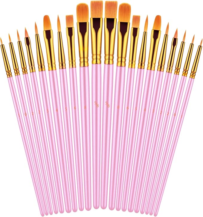 Paint Brushes Set, 20 Pcs Paint Brushes for Acrylic Painting, Oil Watercolor Acrylic Paint Brush, Artist Paintbrushes for Body Face Rock Canvas, Kids Adult Drawing Arts Crafts Supplies, Pink