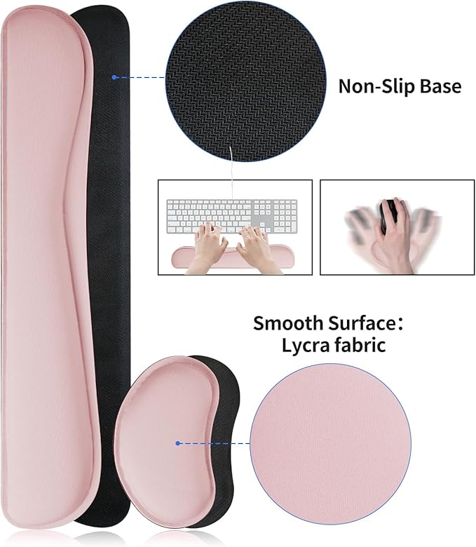 Bloss Leather Desk Pad and Keyboard Wrist Rest, Large Mouse Pad + Keyboard Pad+Mouse Wrist Support, Non-Slip Desk Mat Protector for Office, Home (35.4×15.7 Inches,Pink)