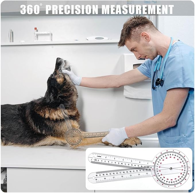 Goniometer 12 inch, Transparent Orthopedic Angle Ruler Plastic Goniometer, 360 Degree Clear Protractor Physical Therapy for Body Measuring Tape Goniometer Protractor Ruler