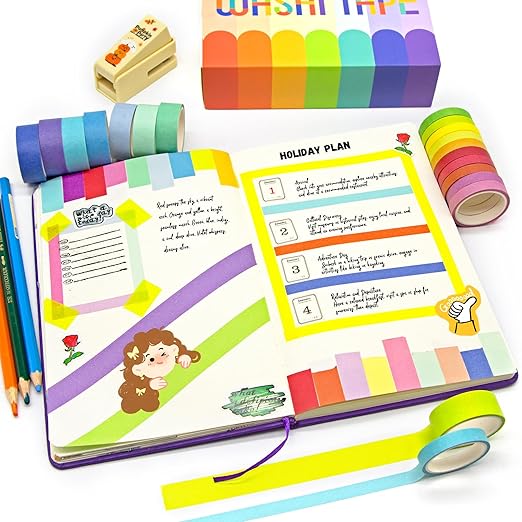WAPETASHI Washi Tape Set 40 Rolls, 2 Sizes Rainbow Decorative Tape, Colored Washi Tape, Art Craft Washi Tape for Journaling, Scrapbooking Supplies, 15mm 7.5mm Wide Washy Tape