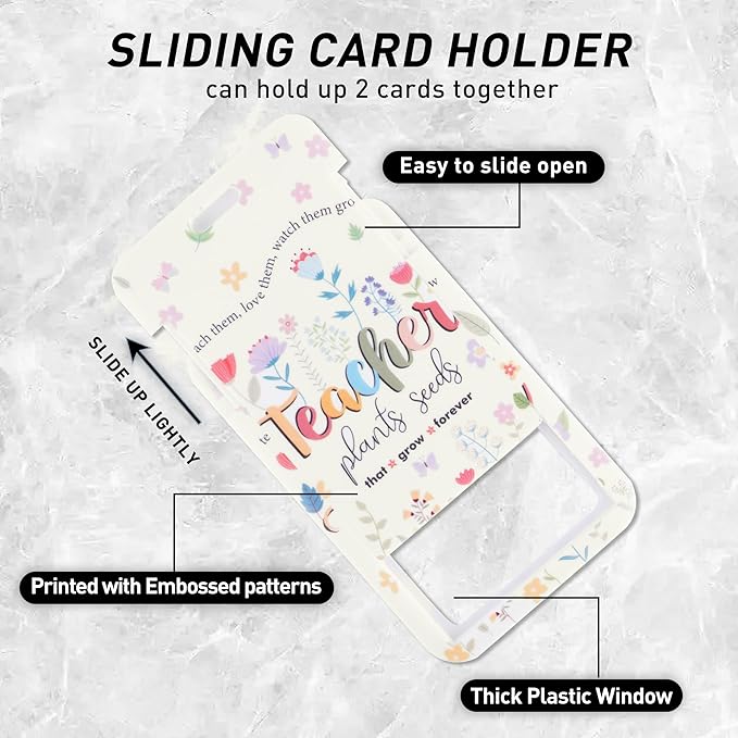 Teacher Lanyard with ID Holder, Floral Flowers Inspirational Quotes Cute Badge Holder with Beaded Adjustable Lanyard, Teacher Gifts for Women