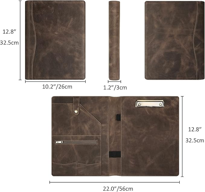 Personalized Leather Portfolio for Men, Engraved Leather Clipboard Portfolio Binder, Custom Leather Legal Pad Padfolio, Christmas Gift for His/Her (Clipboard, Grey-Standard)