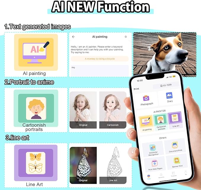 Mini Sticker Printer Building Block Bluetooth Smart Pocket Inkless Thermal Printer with 10 Rolls Paper,Colored Pen＆Sticker for iOS&Android,Portable Receipt Printer for Photo Journal Notes Memo