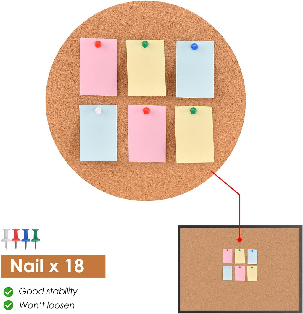 Board2by Cork Board Bulletin Board 36 x 48, Black Wood Framed 4x3 Corkboard, Office Board for Wall Cork, Large Wall Mounted Notice Pin Board with 18 Push Pins for School, Home & Office