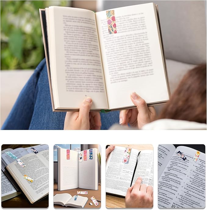 48 Pieces Magnetic Bookmarks Magnet Page Markers - Book Marks for Reading Women & Men with Storage Boxes - Cute Magnet Bookmark Clips for Reading Pleasure（Flowers）